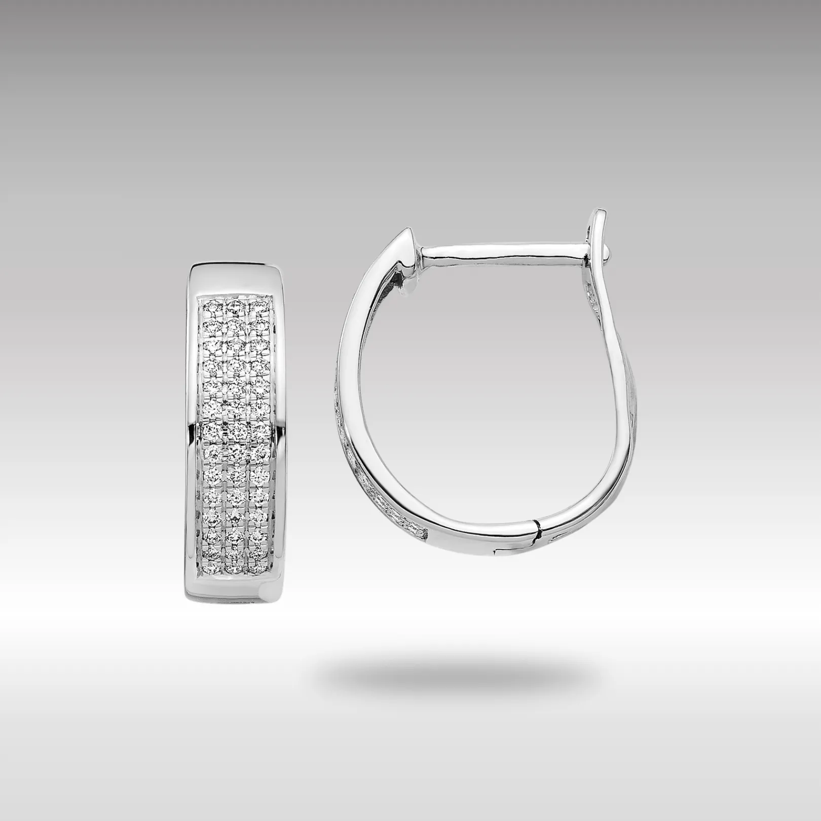 White Gold Diamond Hinged Oval Hoop Earrings - Model EM5379-020-WA