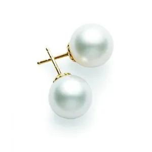 White South Sea Stud Earrings 18K Yellow Gold