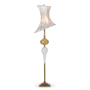 William Floor Lamp F116AH133 Colors White and Gold Blown Glass and Silk by Kinzig Design