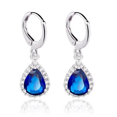 Woman/girl white gold plated small water drop crystal Zircon wedding Drop earrings fashion jewelry