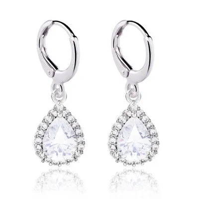 Woman/girl white gold plated small water drop crystal Zircon wedding Drop earrings fashion jewelry