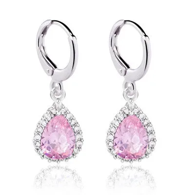 Woman/girl white gold plated small water drop crystal Zircon wedding Drop earrings fashion jewelry