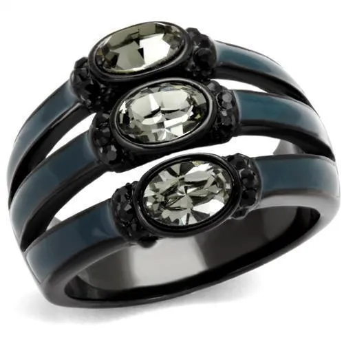 Women Stainless Steel Synthetic Crystal Rings Black Diamond