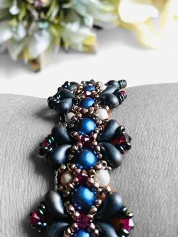 Woven Blue Bracelet/Crystal/Pearl Bracelet, Blue Bracelet-