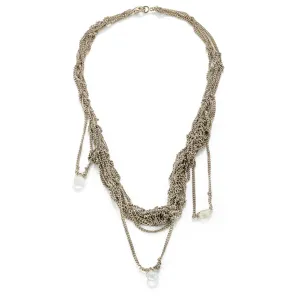 Woven Silver Chains Necklace with Moonstone